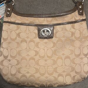 Coach Tan and Brown Signature Shoulder Bag